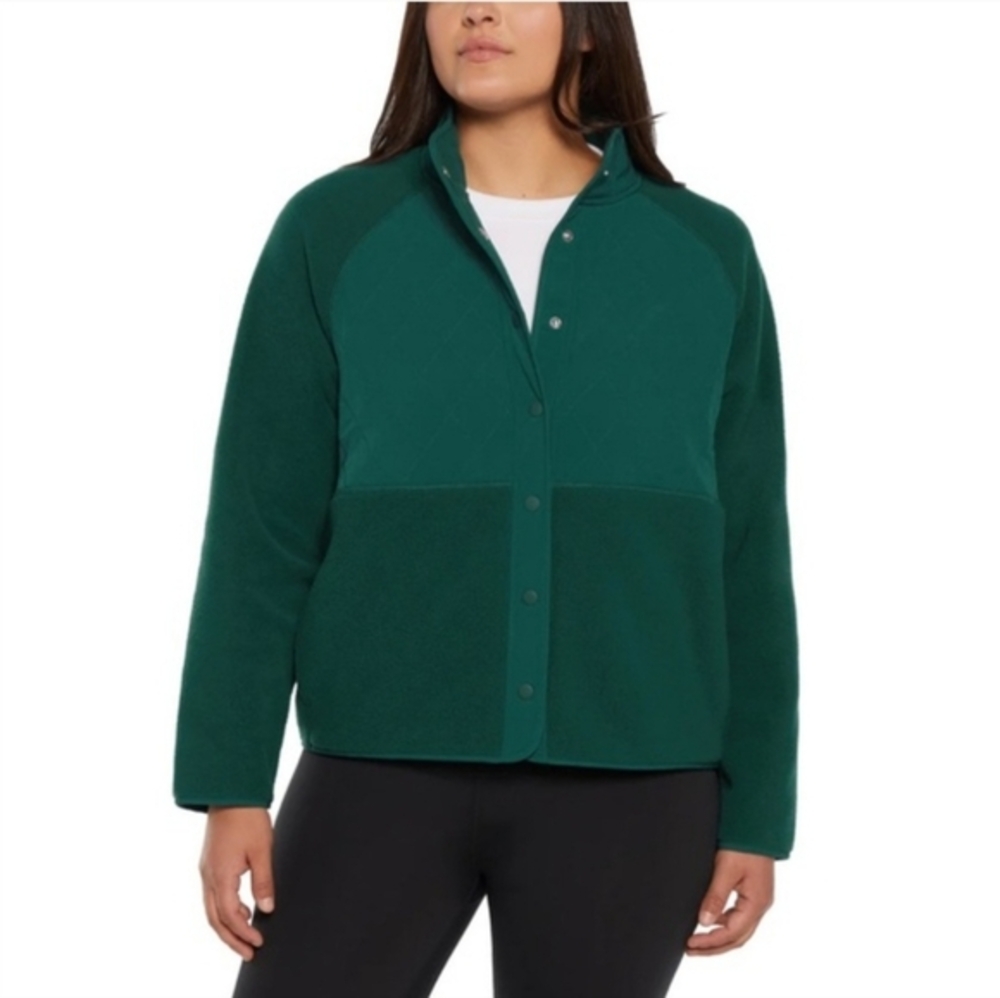 🔥🔥🔥NWT GapFit Quilted Hybrid Fleece Snap-Front Jacket - Dark Teal -